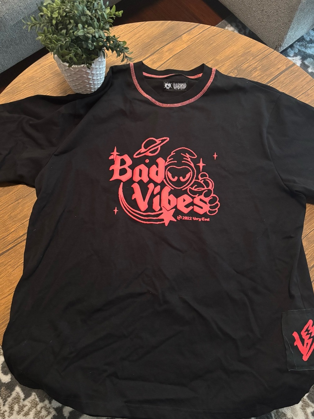Bad Vibes Graphic Tee - Black with Red Print